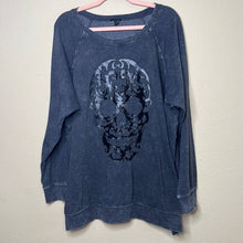 Load image into Gallery viewer, 3X Torrid Plus Black Mineral Wash Skull Raglan Fleece Sweatshirt