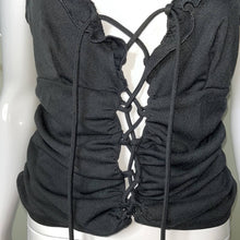 Load image into Gallery viewer, Size Large Fredericks Of Hollywood Black Lace Up Cut Out Ruffle Tank Top