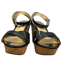 Load image into Gallery viewer, 7 Marc Fisher Black Strappy Cork Wedge Sandal