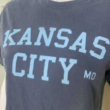 Load image into Gallery viewer, Small Comfort Colors Blue Kansas City Crop Tee