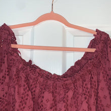 Load image into Gallery viewer, 2XL Lane Bryant Maroon Pink Eyelet Off Shoulder Blouse
