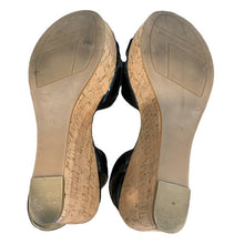 Load image into Gallery viewer, 7 Marc Fisher Black Strappy Cork Wedge Sandal