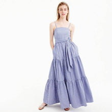Load image into Gallery viewer, Size 6 J. Crew Garratt Tiered Ruffle Striped Cotton Poplin Maxi Dress