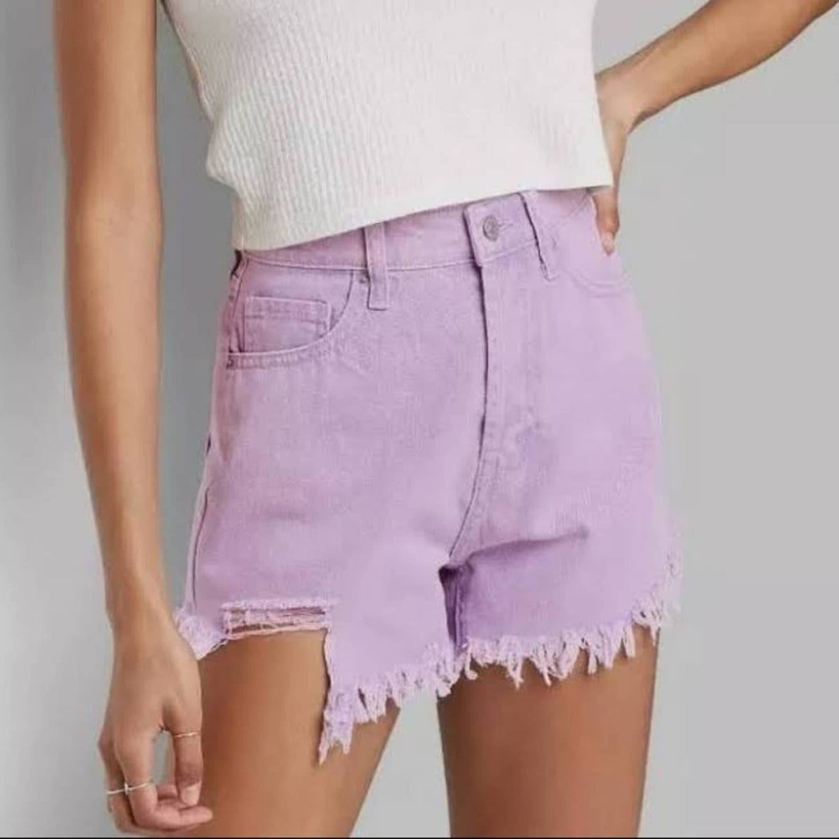 Sz 18 Wild Fable NWOT High-Rise Frayed Hem Denim Jean Shorts Lavender Purple