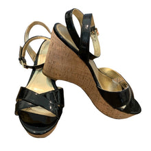 Load image into Gallery viewer, 7 Marc Fisher Black Strappy Cork Wedge Sandal