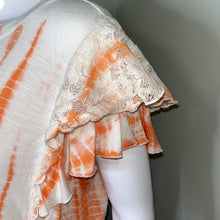 Load image into Gallery viewer, Size XXL Knox Rose Tangerine Orange Tie Dye Lace Ruffle Sleeve Top
