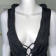 Load image into Gallery viewer, Size Large Fredericks Of Hollywood Black Lace Up Cut Out Ruffle Tank Top
