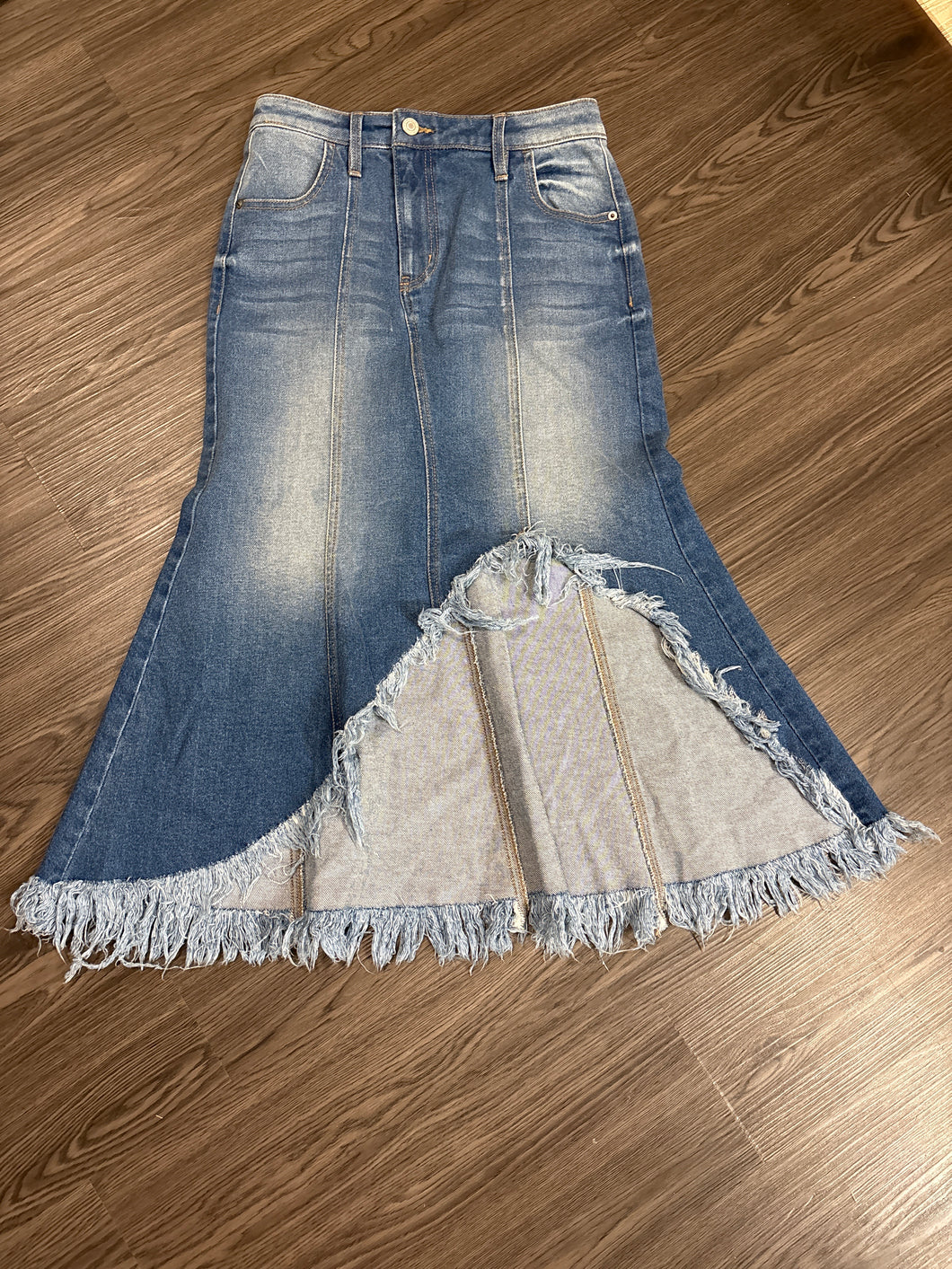 Small High Low Fringe Denim Skirt