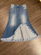 Small High Low Fringe Denim Skirt