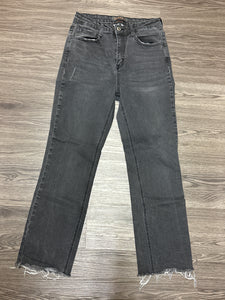 28/7 Risen High Rise Raw Hem Ankle Straight Denim Jeans