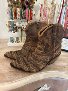 Size 10 Liberty Black Leather Western Boho Pointy Toe Ankle Cowboy Boots