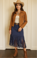 Medium Blue S NWOT Navy Fringe Suede Skirt