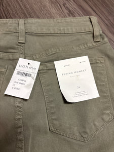 NWT Flying Monkey Size 24 Knee Length Button Fly Olive Green Denim Skirt