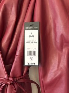 Small BCBG NWT Faux Leather Mini Wrap Dress