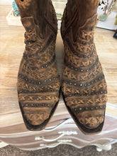 Load image into Gallery viewer, Size 10 Liberty Black Leather Western Boho Pointy Toe Ankle Cowboy Boots
