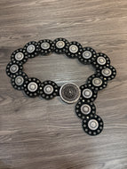 Faux Black Leather Western Disc-Style Concho Belt