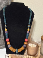 Handmade Boho Mult Color Wooden Beaded Necklace