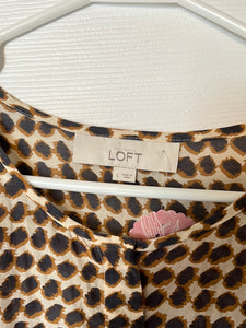 Large Loft Neutral Polka Dot Silk Button Up Blouse