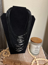 Load image into Gallery viewer, Western Black Multi-Strand Cord Necklace With Silver-Tone Tube Accents
