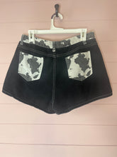 Load image into Gallery viewer, XL Size 12 Black &amp; White Denim Western Cow Print Shorts
