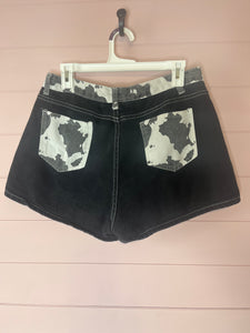 XL Size 12 Black & White Denim Western Cow Print Shorts