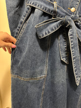 Load image into Gallery viewer, Size 18 Eloquii NWOT Long Puff Sleeve Denim Jumpsuit

