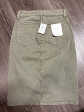 Load image into Gallery viewer, NWT Flying Monkey Size 24 Knee Length Button Fly Olive Green Denim Skirt
