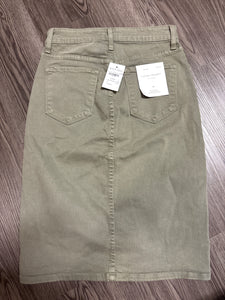 NWT Flying Monkey Size 24 Knee Length Button Fly Olive Green Denim Skirt
