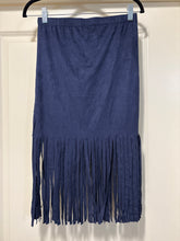Load image into Gallery viewer, Medium Blue S NWOT Navy Fringe Suede Skirt
