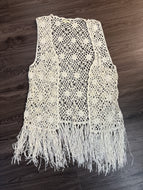 Large Kori Ivory Crochet Fringe Vest