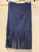 Load image into Gallery viewer, Medium Blue S NWOT Navy Fringe Suede Skirt
