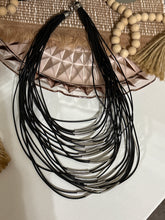 Load image into Gallery viewer, Western Black Multi-Strand Cord Necklace With Silver-Tone Tube Accents
