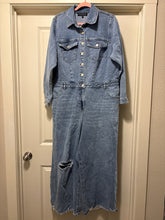 Load image into Gallery viewer, Size 18 Eloquii NWOT Plus Size Wide Leg Raw Hem Denim Jumpsuit
