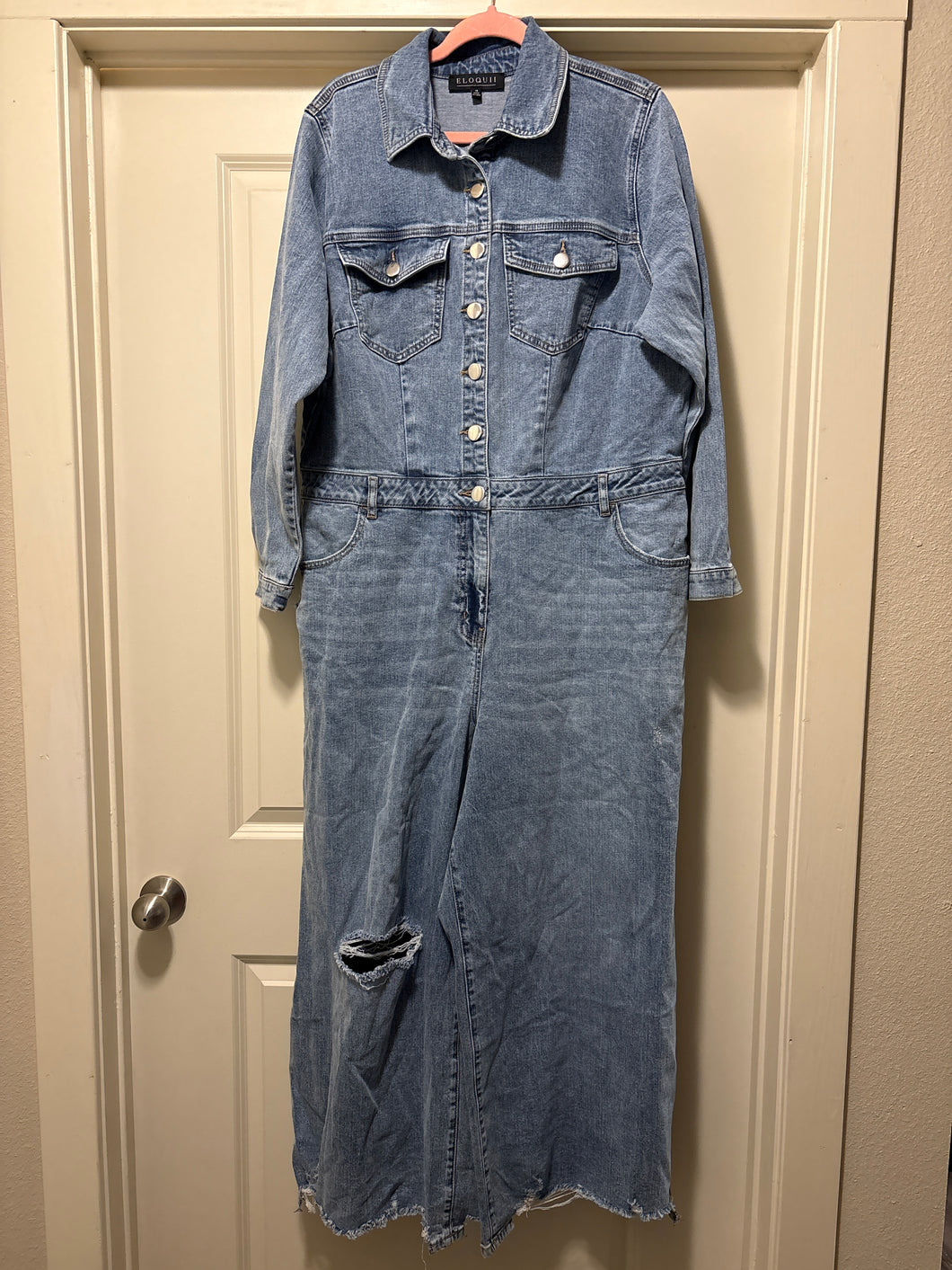 Size 18 Eloquii NWOT Plus Size Wide Leg Raw Hem Denim Jumpsuit