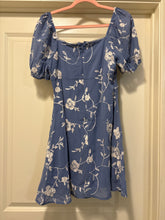 Load image into Gallery viewer, Medium Altar’d State Boho Blue Floral Embroidered Mini Dress
