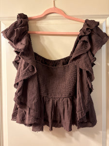 XL Free People NWT Brown Coconut Ruffle Crop Top