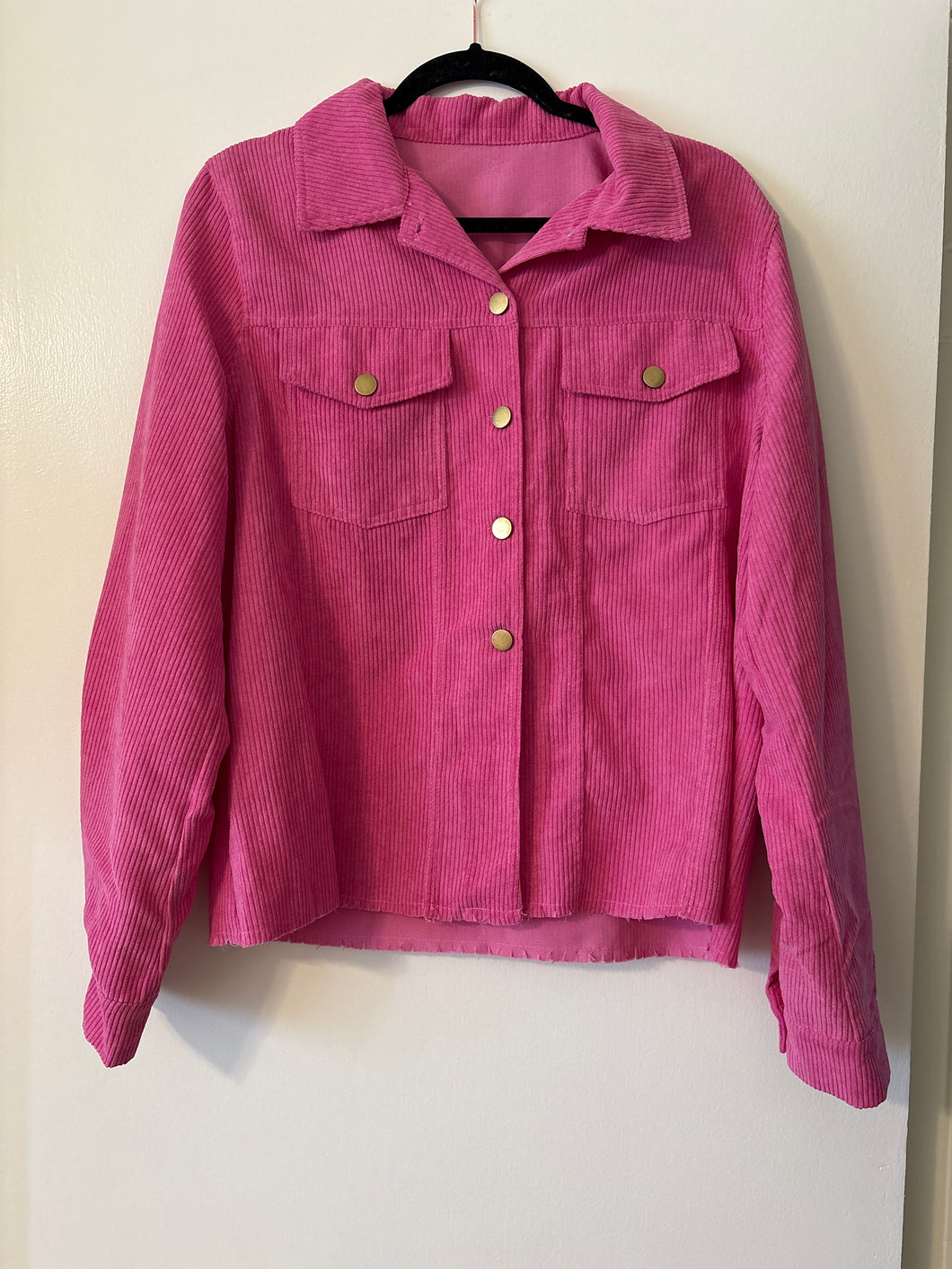 XL Hot Pink Thin Corduroy Shacket