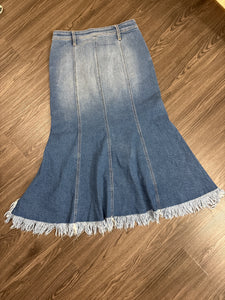 Small High Low Fringe Denim Skirt
