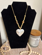 Boho Agate Heart-Shaped Pendant Necklace With Wooden & Nut Beads