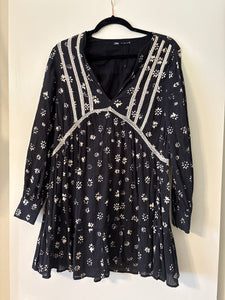 Small Zara Boho Floral Smocked Mini Dress