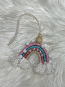 Pink & Blue Boho Rainbow Tassel Car Charm