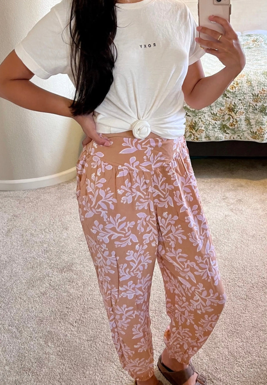 XL Aerie Tan & Purple Printed Casual Jogger Pants