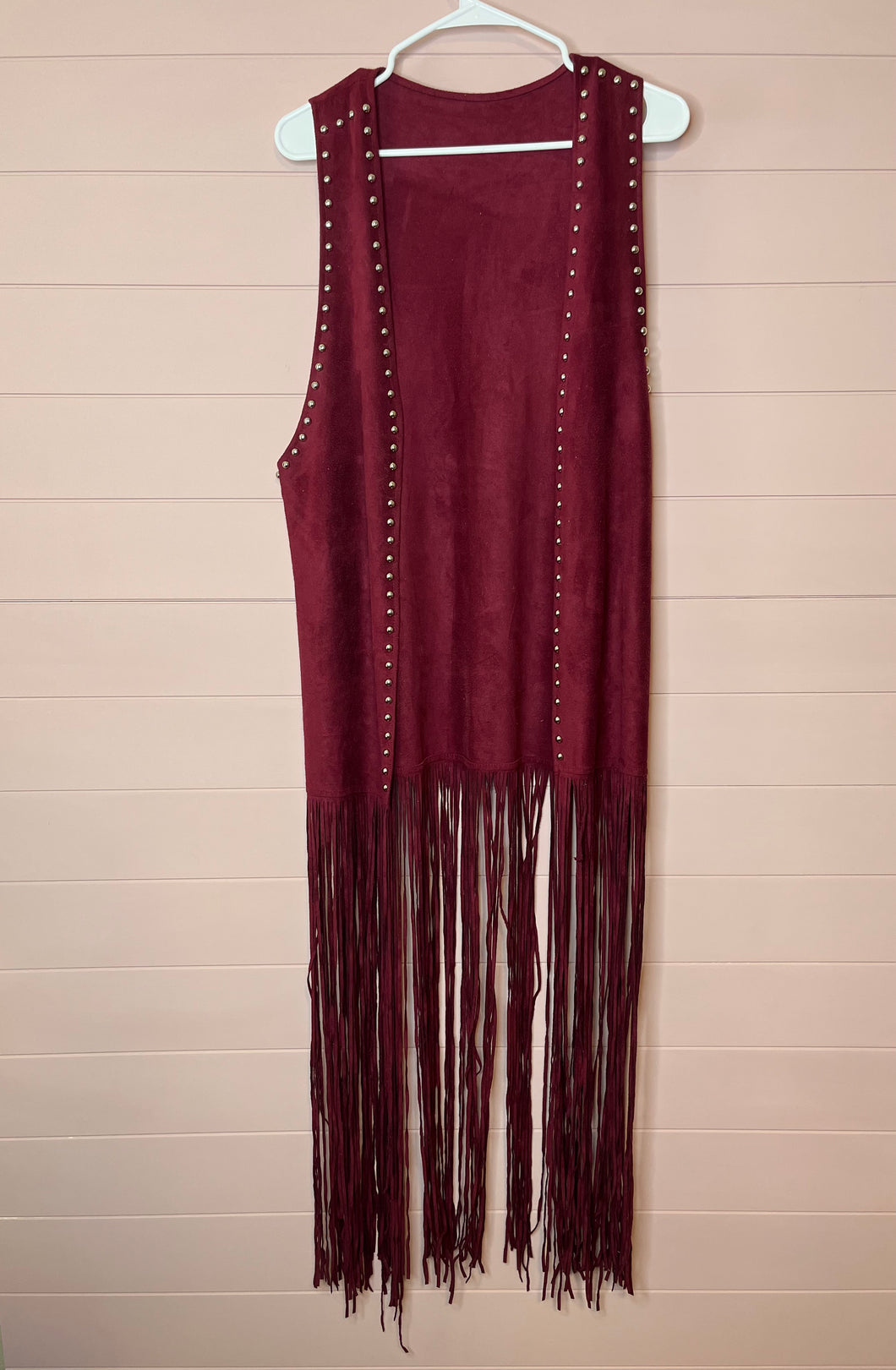 Medium Crazy Train Western Maroon Long Fringe Vest