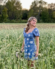 Load image into Gallery viewer, Medium Altar’d State Boho Blue Floral Embroidered Mini Dress
