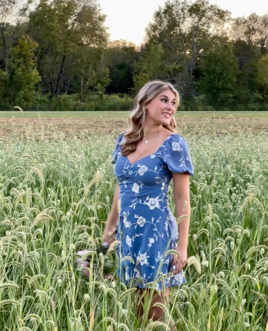 Medium Altar’d State Boho Blue Floral Embroidered Mini Dress