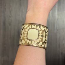 Load image into Gallery viewer, Boho Western Ivory &amp; Gold Thick Bangle
