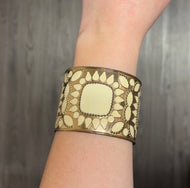 Boho Western Ivory & Gold Thick Bangle