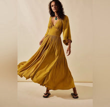 Load image into Gallery viewer, Medium Free People Mustard Golden Yellow Boho Lace Maxi Dress With Pockets
