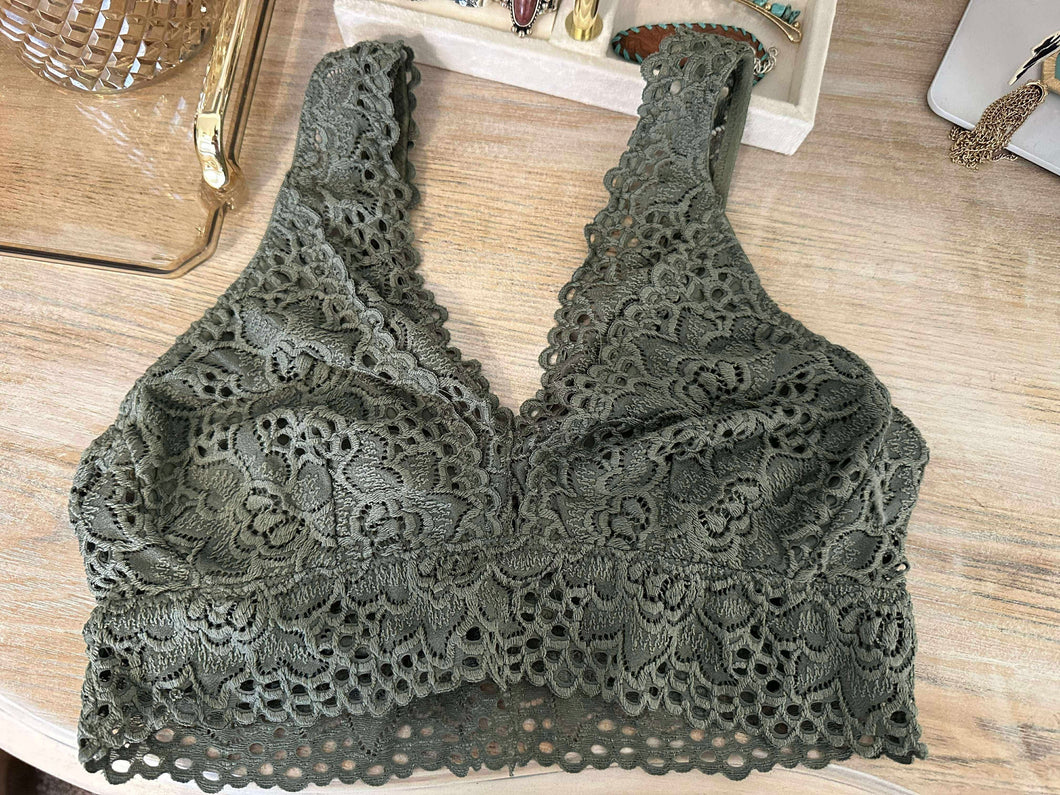 Medium Aerie Olive Green Lace Eyelet Bralette