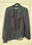 Medium Romwe Black Shear Ruffle Button Up Top